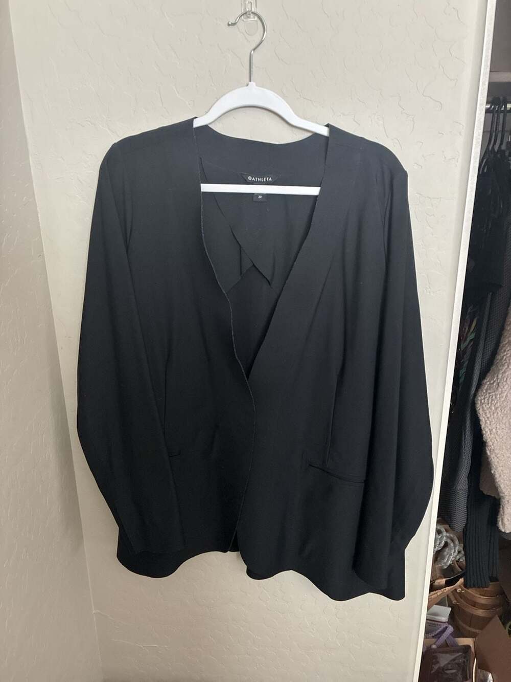 Athleta Avenue Blazer Black Open Front Travel Jacket Size 20